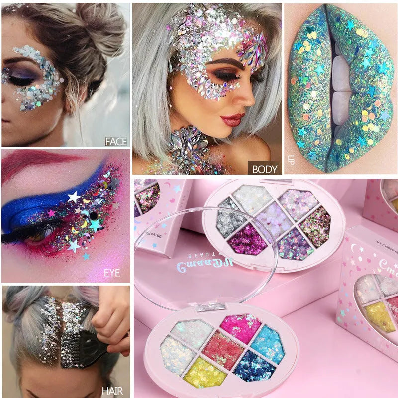 Face Jewels glitter eyeshadow gel cream in seven colours with aloe curry gum base, small portable jar