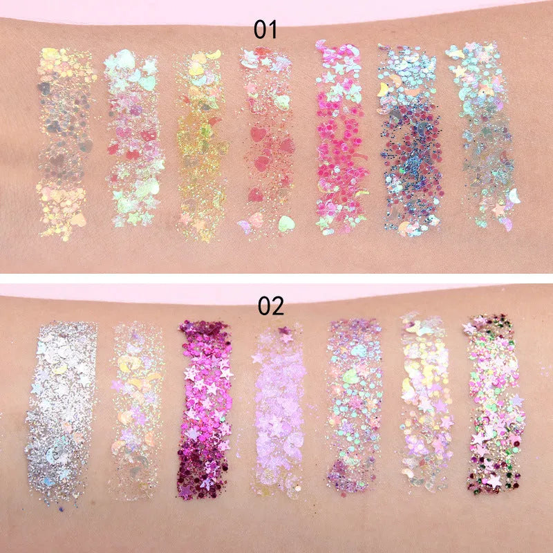 Face Jewels glitter eyeshadow gel cream in seven colours with aloe curry gum base, small portable jar