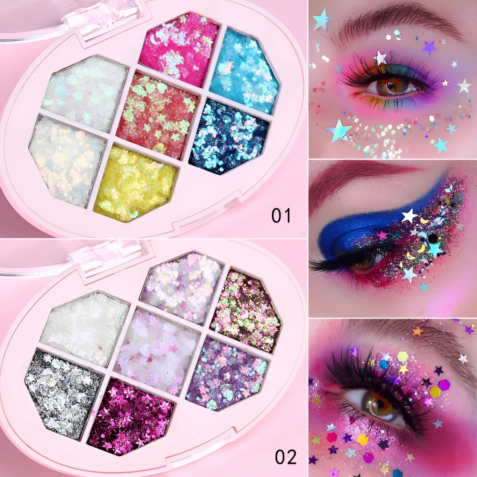 Face Jewels glitter eyeshadow gel cream in seven colours with aloe curry gum base, small portable jar