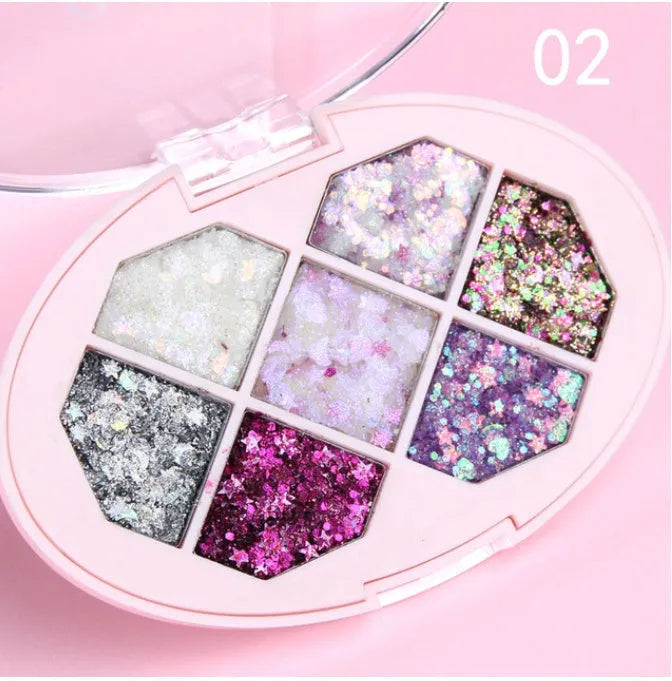 Face Jewels glitter eyeshadow gel cream in seven colours with aloe curry gum base, small portable jar