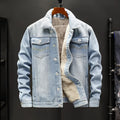 Men's Korean gown denim jacket in dark blue, 95% cotton, long sleeves, sizes M to 5XL