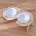 Ceramic pet bowl with dining table stand for cats and small dogs, single or double bowl style