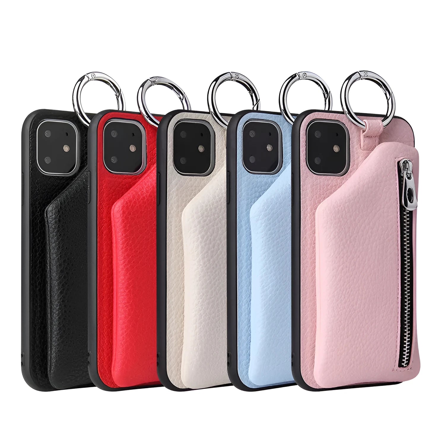 PU leather crossbody phone case with neck lanyard strap in pink colour for iPhone.