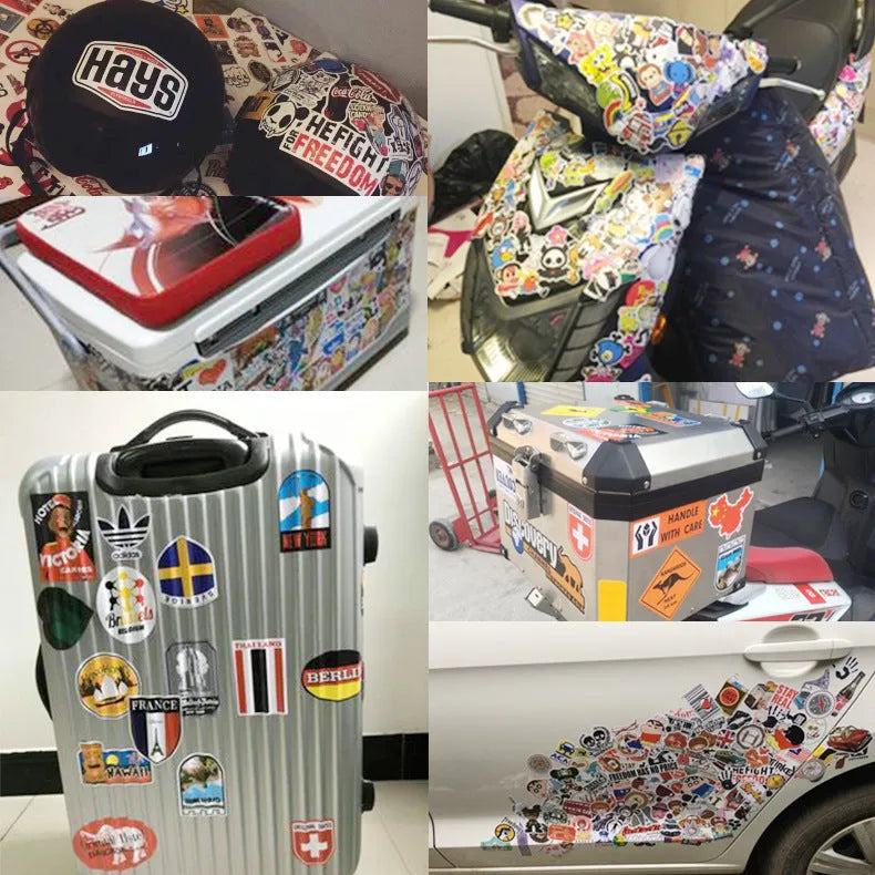 Pack of 100 mixed graffiti and cartoon stickers for luggage and car personalisation