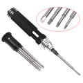 Four-in-one hexagon socket screwdriver set for aeromodelling with black aluminium handle and four bits