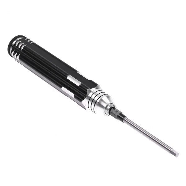 Four-in-one hexagon socket screwdriver set for aeromodelling with black aluminium handle and four bits