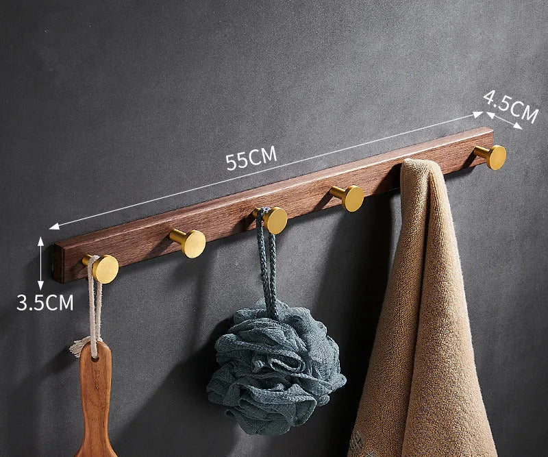 Black walnut bathroom clothes hooks with brass wire drawing aluminium construction on wall