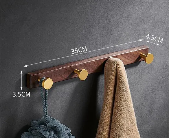Black walnut bathroom clothes hooks with brass wire drawing aluminium construction on wall