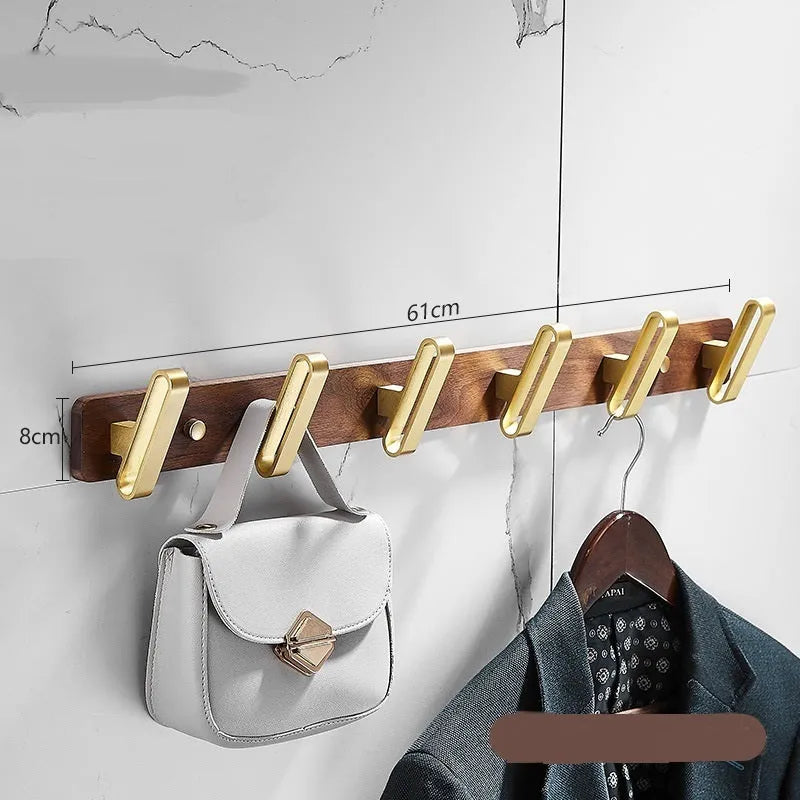 Black walnut bathroom clothes hooks with brass wire drawing aluminium construction on wall