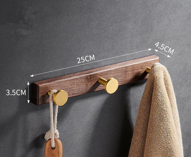 Black walnut bathroom clothes hooks with brass wire drawing aluminium construction on wall