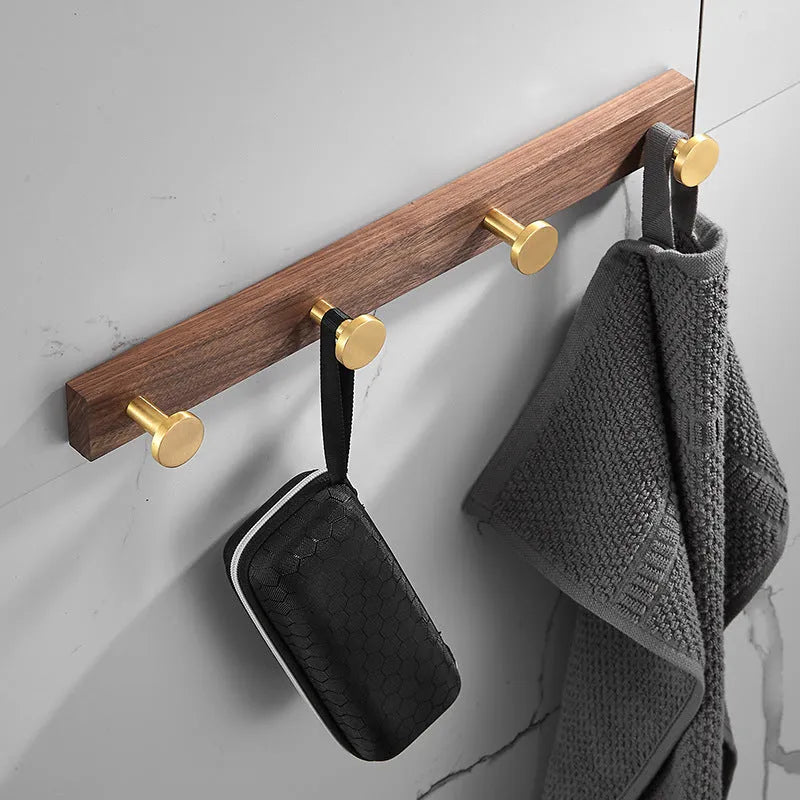 Black walnut bathroom clothes hooks with brass wire drawing aluminium construction on wall