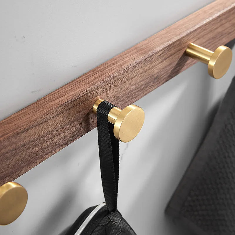 Black walnut bathroom clothes hooks with brass wire drawing aluminium construction on wall