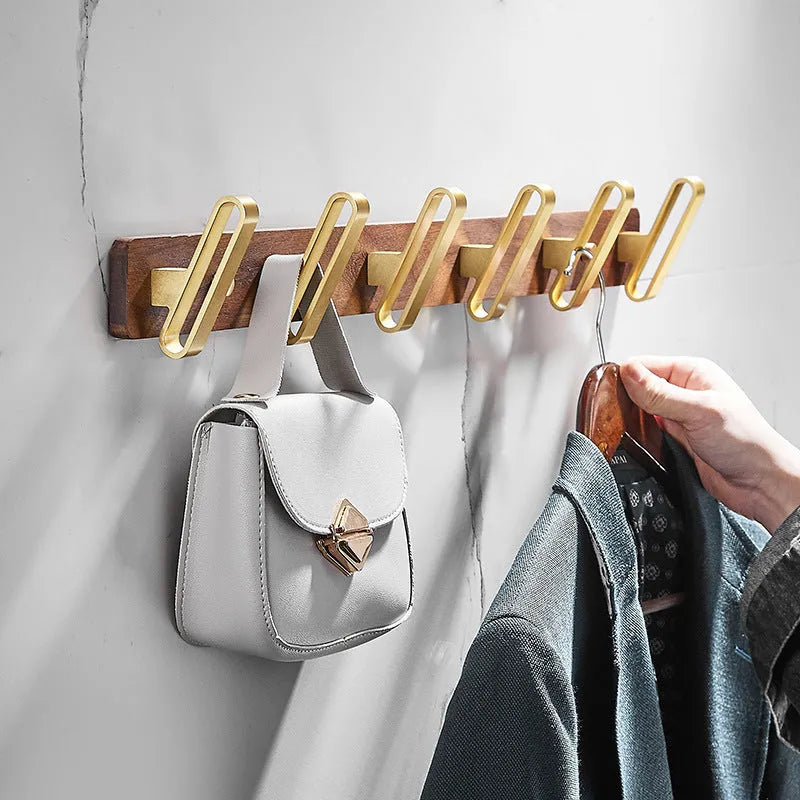 Black walnut bathroom clothes hooks with brass wire drawing aluminium construction on wall