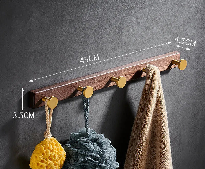 Black walnut bathroom clothes hooks with brass wire drawing aluminium construction on wall