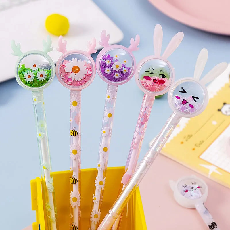 Cute tutu sequin gel pen with black plastic body and 0.5mm tip on white background