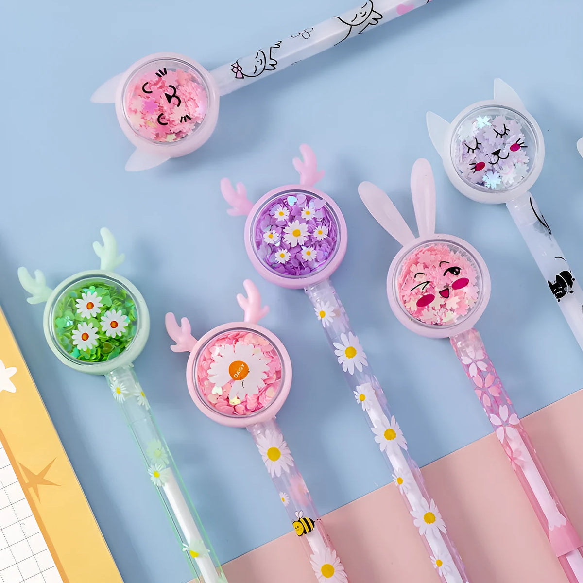 Cute tutu sequin gel pen with black plastic body and 0.5mm tip on white background