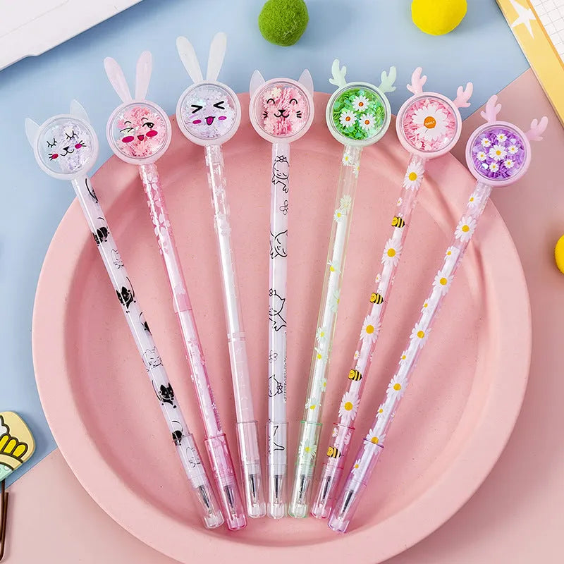 Cute tutu sequin gel pen with black plastic body and 0.5mm tip on white background