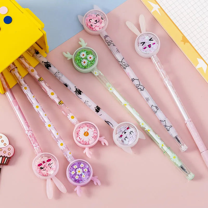Cute tutu sequin gel pen with black plastic body and 0.5mm tip on white background