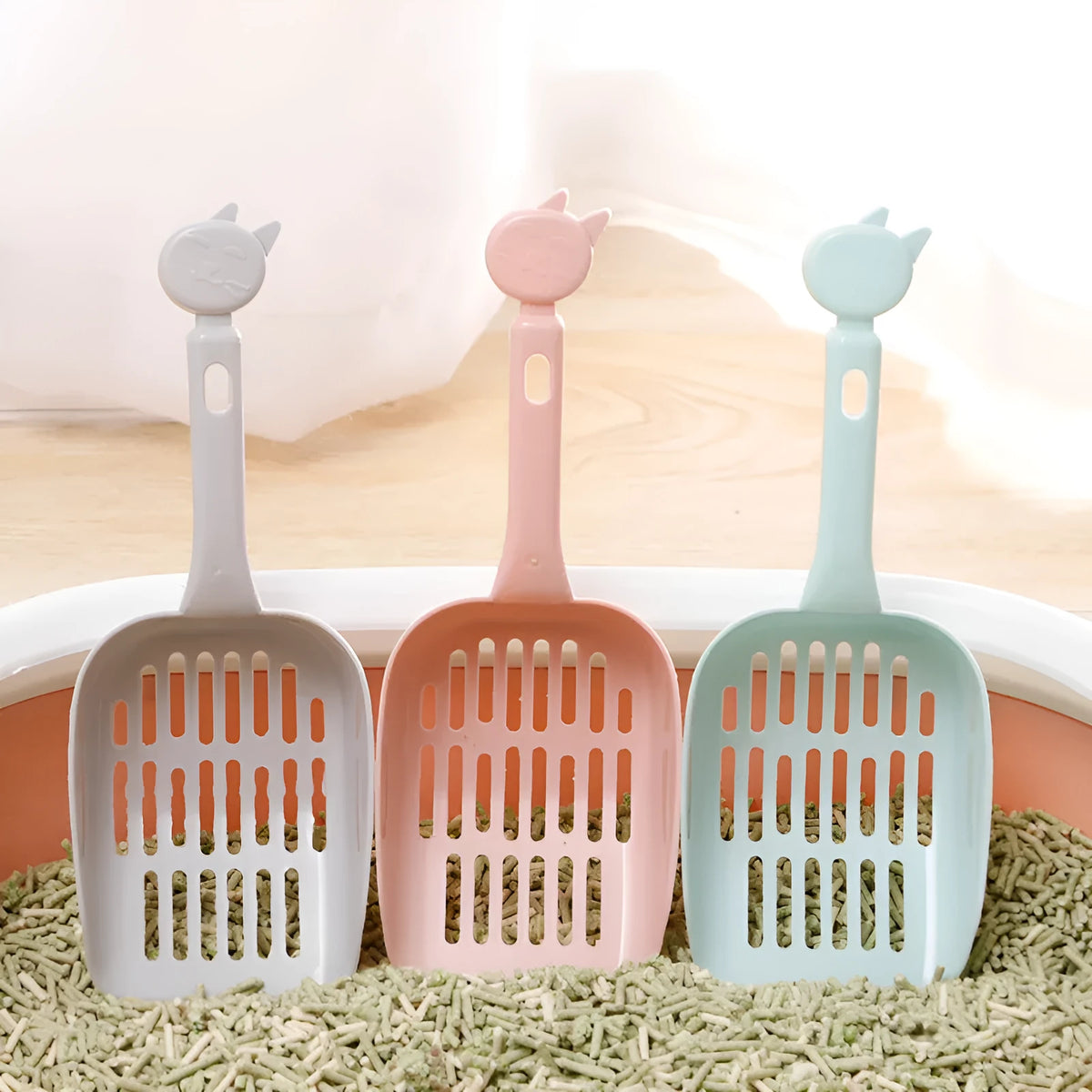 Large hole cat litter shovel with mesh handle, 25cm PP resin scoop in random colour