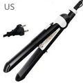 Black dual-purpose hair straightener and curling iron with tourmaline ceramic heat conductor and temperature control