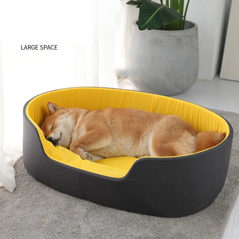 Washable cloth winter pet kennel for cats and dogs in black or green, shown in small, medium, and large sizes.