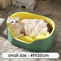Washable cloth winter pet kennel for cats and dogs in black or green, shown in small, medium, and large sizes.