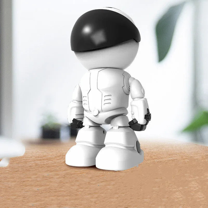 Silver remote-controlled PTZ security camera with wide-angle lens on a motorised base