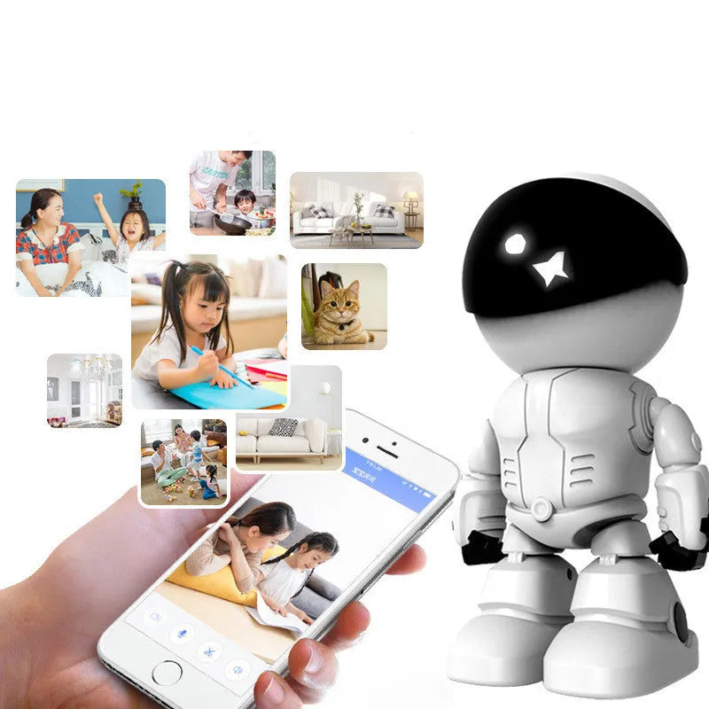 Silver remote-controlled PTZ security camera with wide-angle lens on a motorised base