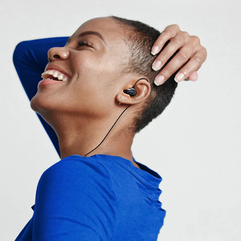 White in-ear sports headphones with around-ear wearing style and 3.5mm plug