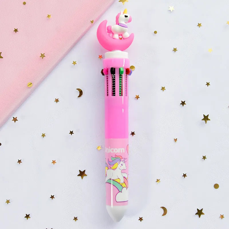Girly heart cartoon multicolor press ballpoint pen with plastic shell and cartoon telescopic design