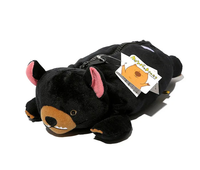 Cartoon animal wombat family plush pencil case in brown colour