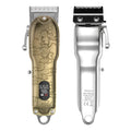Gold clipper LCD digital display hair clipper with all-metal body and stainless steel blade on black background