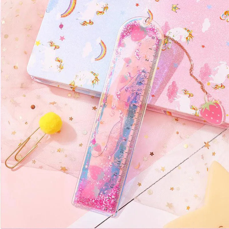 15cm clear plastic ruler with laser-cut heart design, shown in pink Cherry Blossom colour on white background.