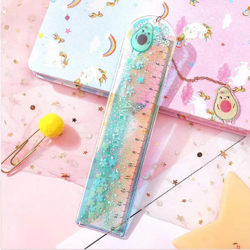 15cm clear plastic ruler with laser-cut heart design, shown in pink Cherry Blossom colour on white background.