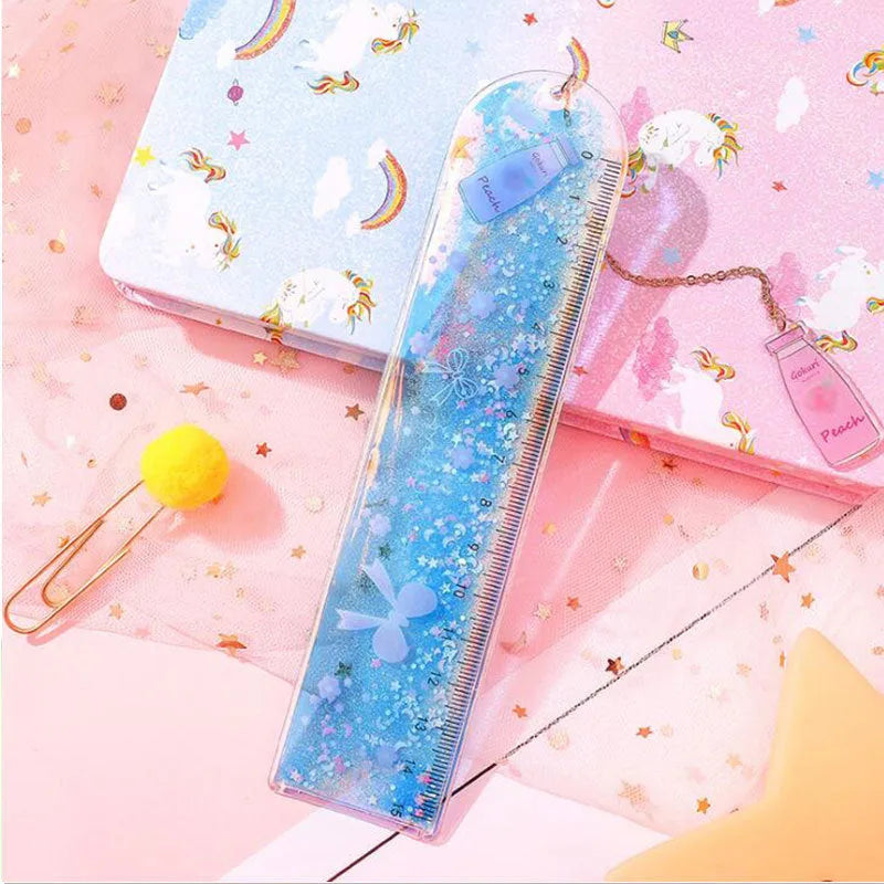 15cm clear plastic ruler with laser-cut heart design, shown in pink Cherry Blossom colour on white background.