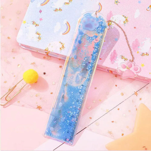 15cm clear plastic ruler with laser-cut heart design, shown in pink Cherry Blossom colour on white background.