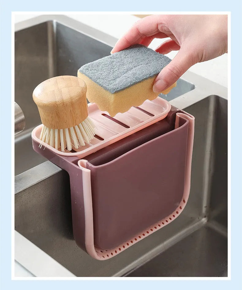 Foldable plastic sink drain basket with suction cup in grey, blue, and pink colour options