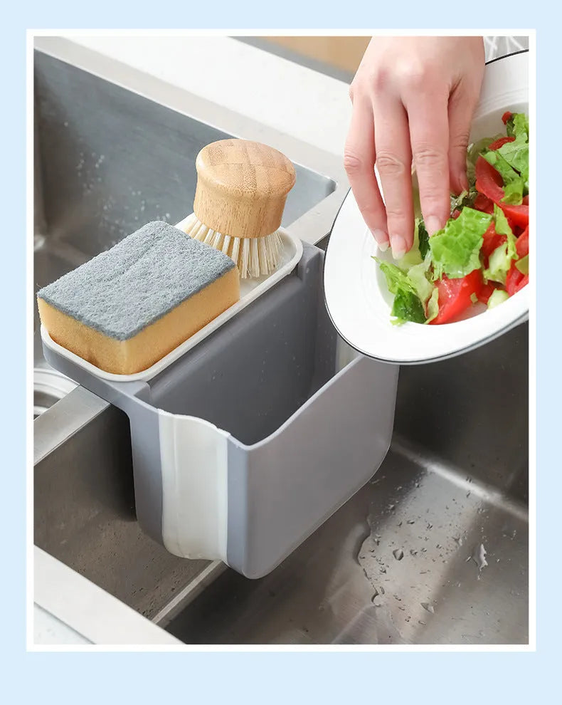 Foldable plastic sink drain basket with suction cup in grey, blue, and pink colour options