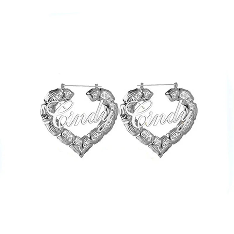 Personalised letter dangle hoop earrings in gold stainless steel with nameplate 50mm size