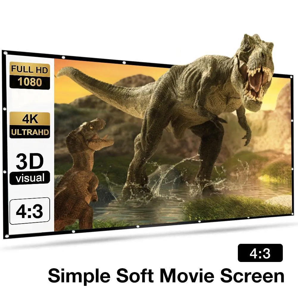 White 150-inch portable folding projector screen on a stand.