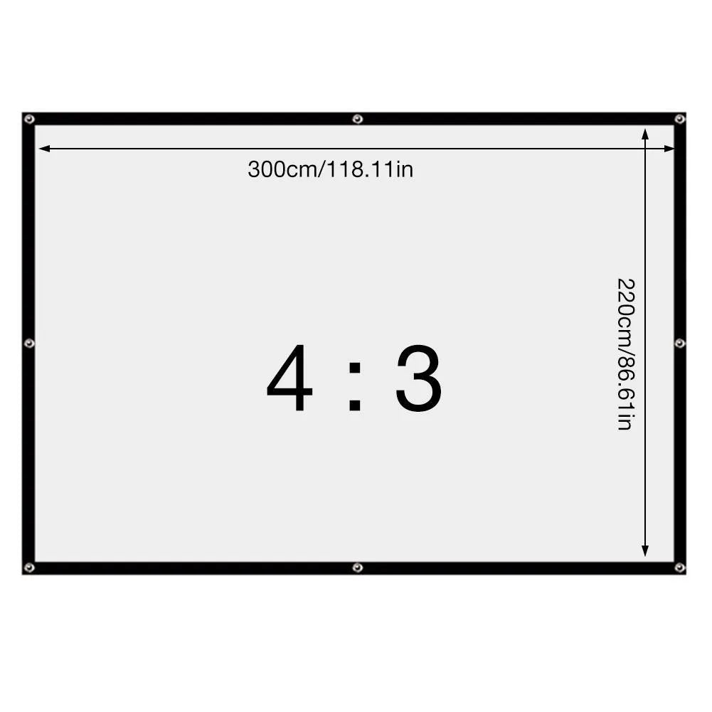 White 150-inch portable folding projector screen on a stand.