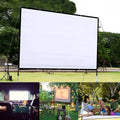 White 150-inch portable folding projector screen on a stand.
