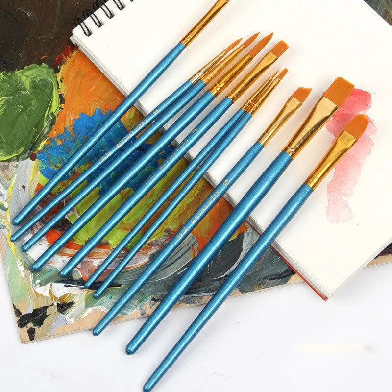 10 gouache brushes with 20 cm wooden handles in blue packaging for oil painting and watercolour