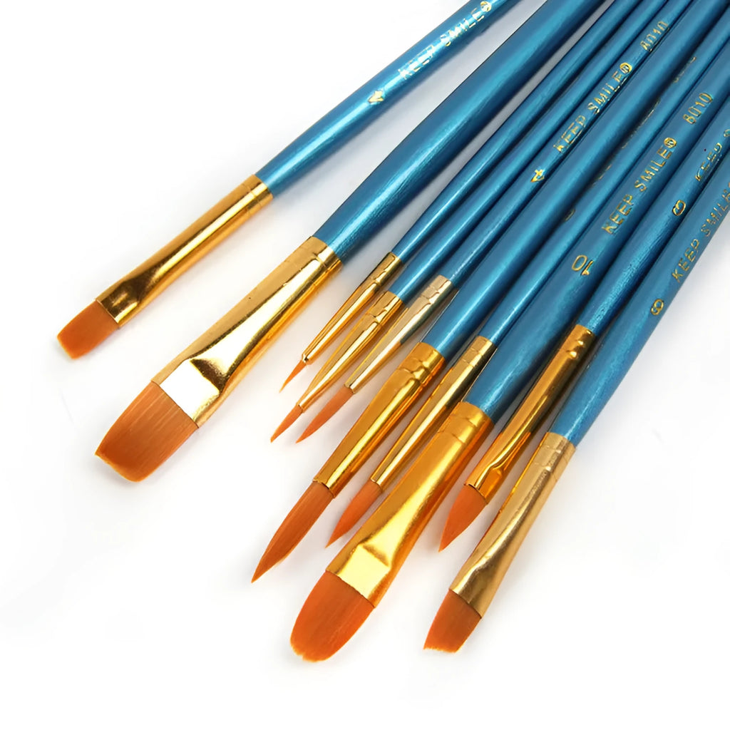 10 gouache brushes with 20 cm wooden handles in blue packaging for oil painting and watercolour
