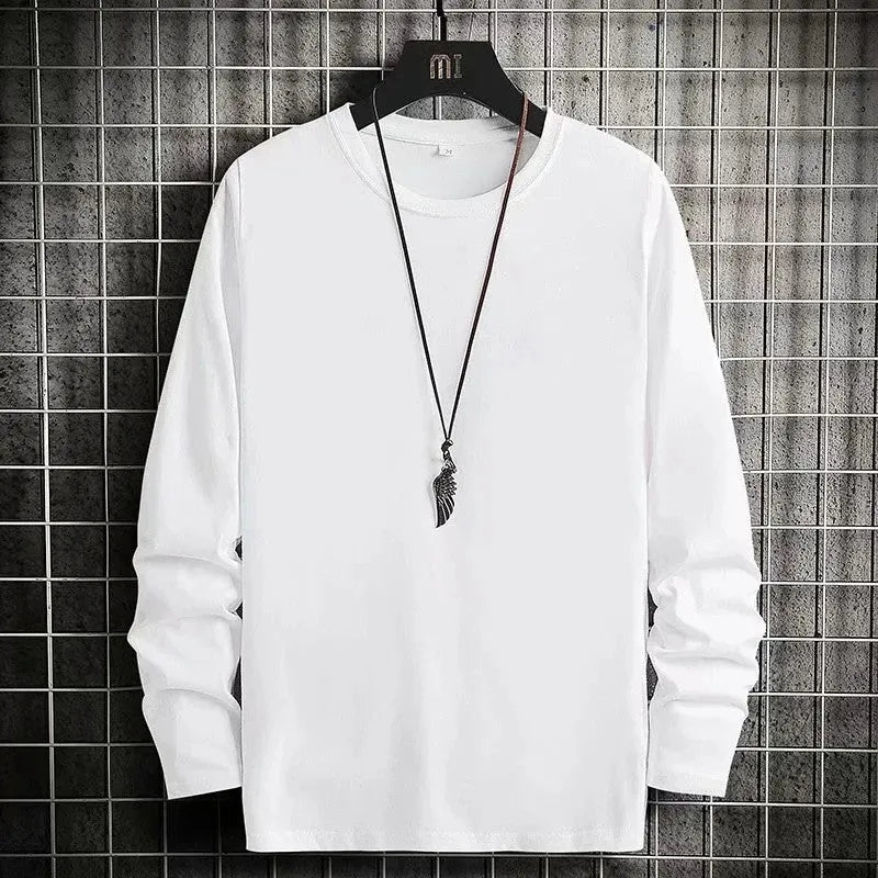 Grey loose fit long sleeve T-shirt with round neck and letter pattern, sizes M to XXXL