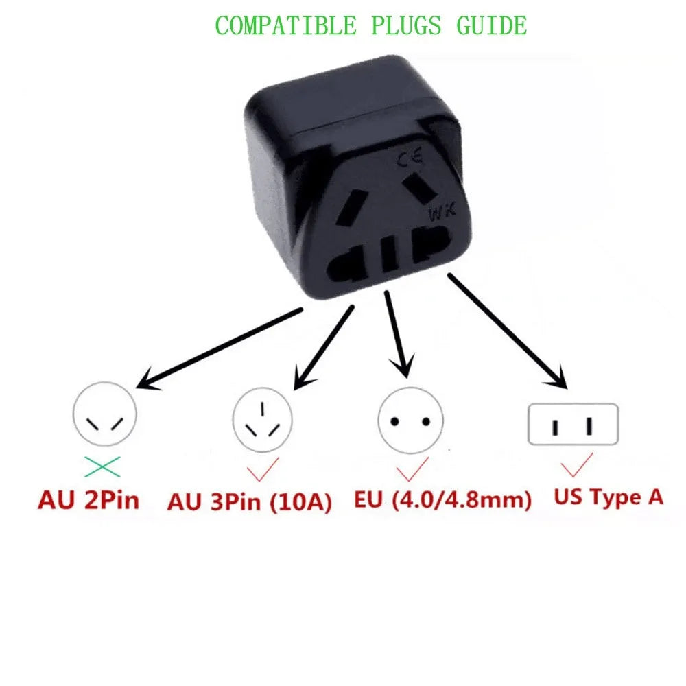 Square white power conversion adapter with five international socket outputs