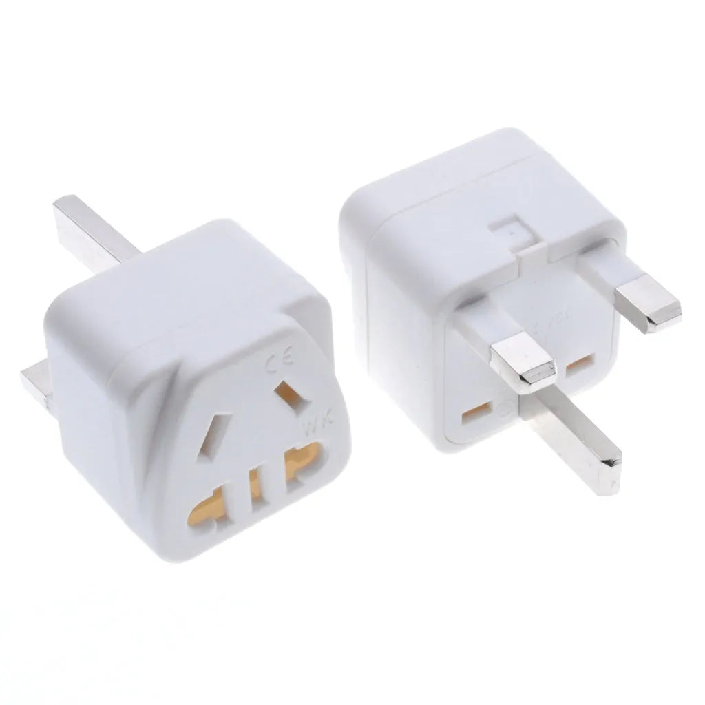 Square white power conversion adapter with five international socket outputs