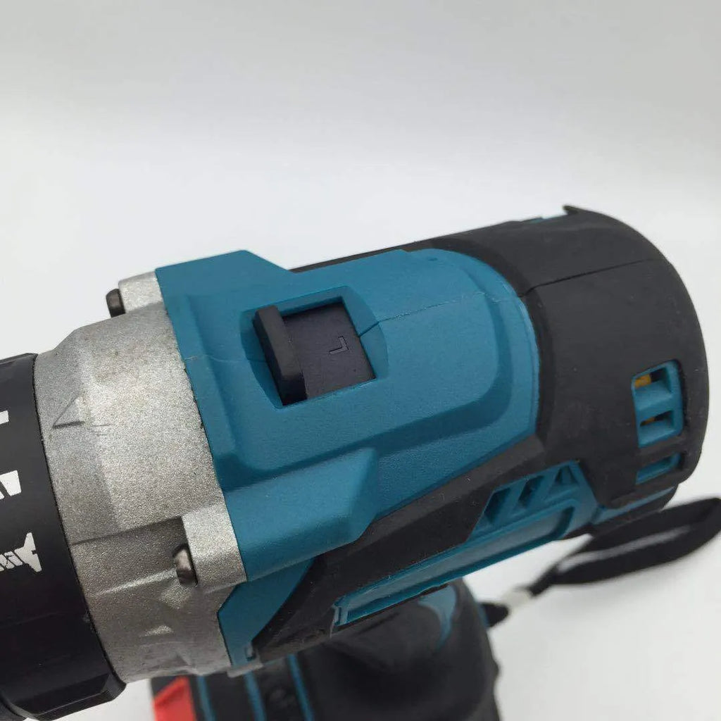 Black and yellow multi-function cordless impact drill and screwdriver with lithium battery.