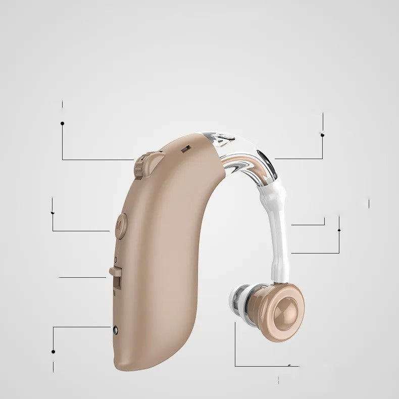 G25 hearing aid sound collector amplifier in blue skin-tone colour with charging port