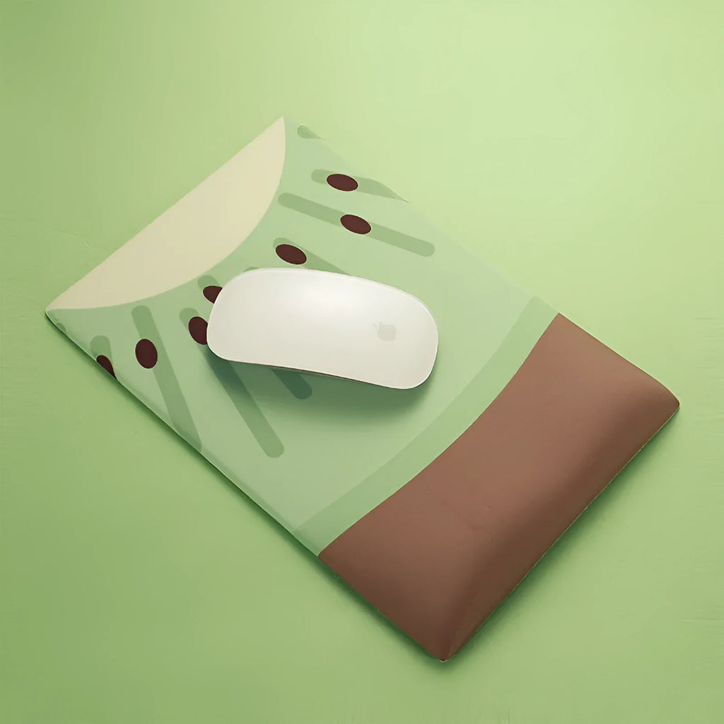 Green kiwi and calculator design on a thick, soft silicone wrist support mouse pad.
